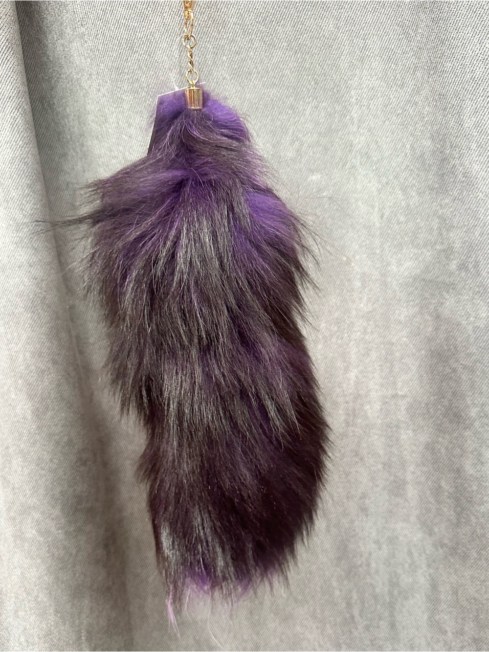 Genuine fox tail bag charm purple